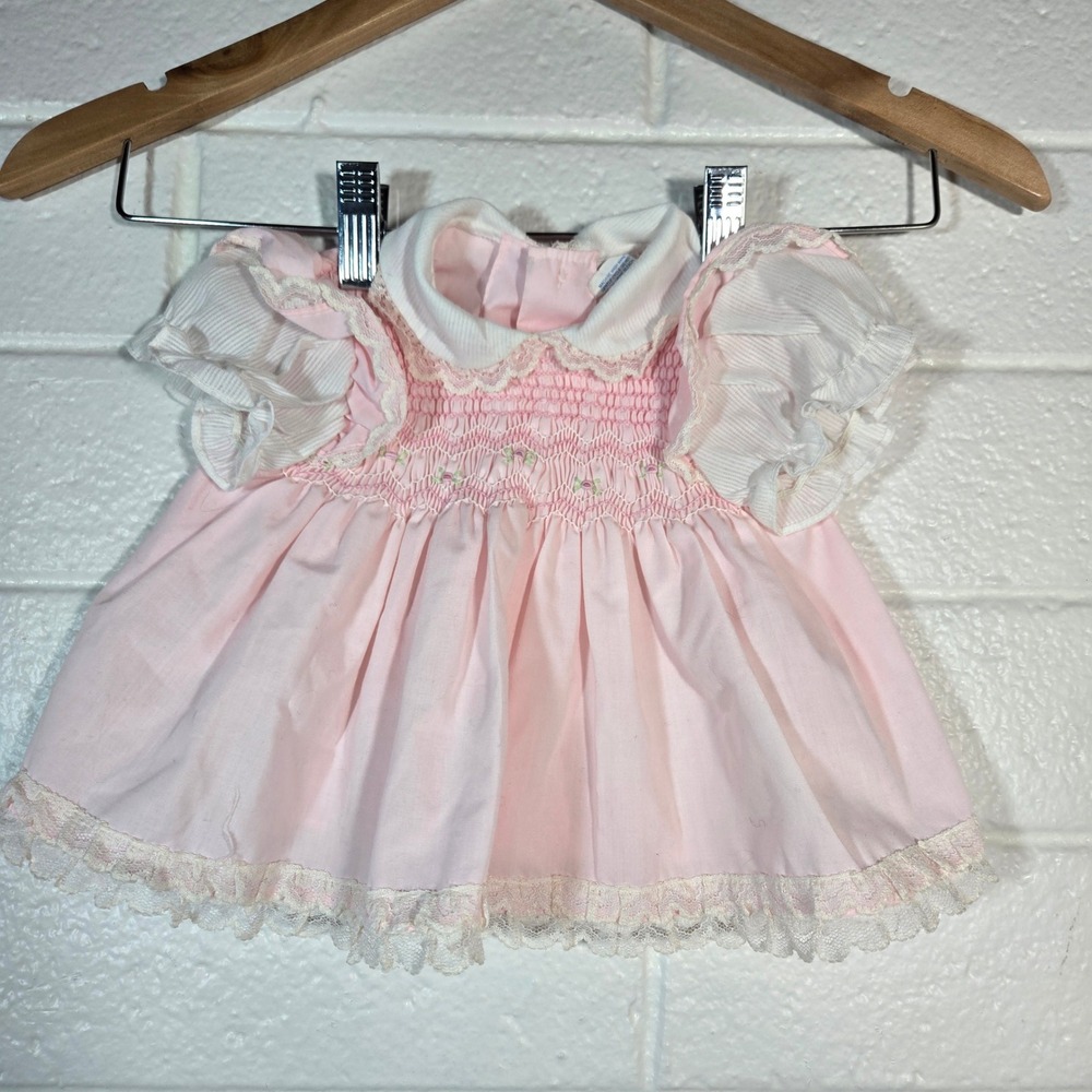 Vtg 6-9‎ months Easter Church Baby Dress Girls Lace Floral Embroidered Ruffle